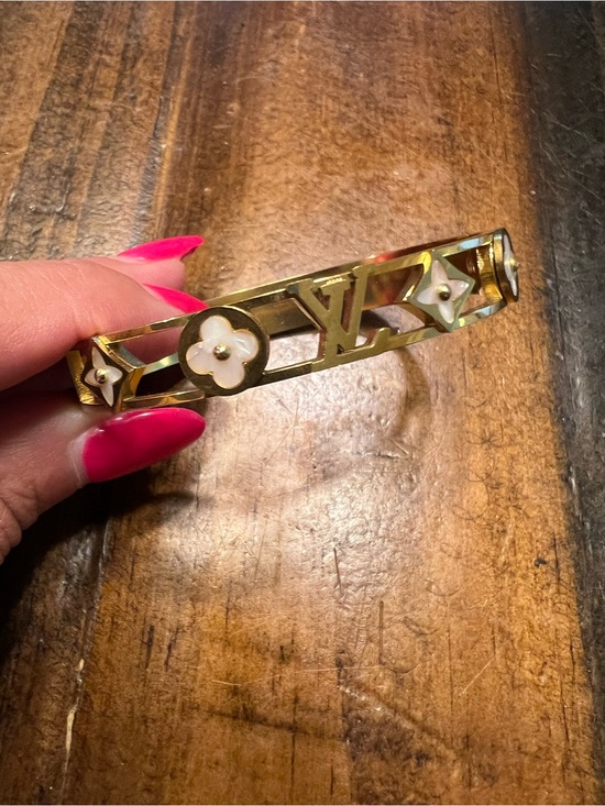 Louis Vuitton Jewelry - Louis Vuitton Gold-tone Monogram Cuff with Mother-of-Pearl Flowers